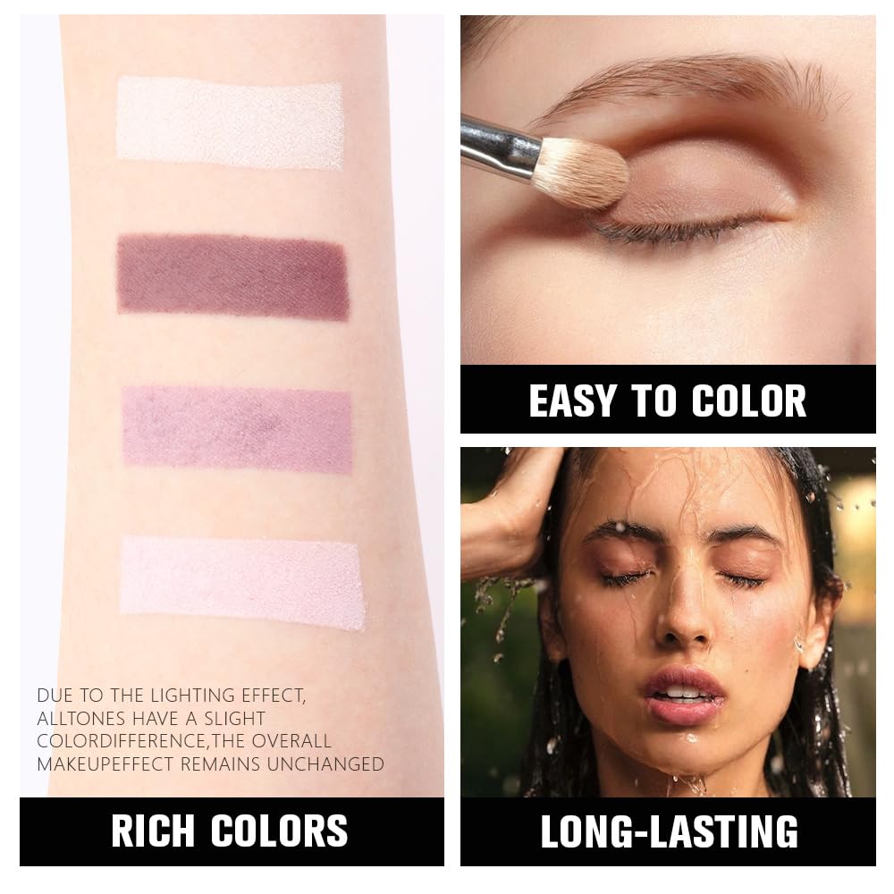 4 Colors Beige Nude Brown Pink Yellow Eye Shadow Powder Palette Makeup, Neutral Travel Matte Shimmer Creme QuadsEyeshadow Palette for Women Highly Pigmented Waterproof, paleta de sombras de ojos 01: 0.21 Ounce (Pack of 1) A-02#