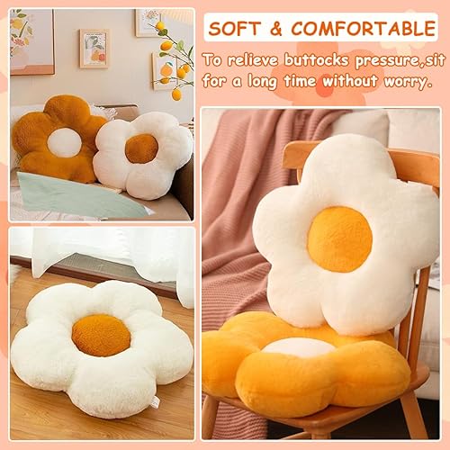 Miniatura 6 de Almohadas en forma de flor de 19.7 pulgadas, lindas almohadas de felpa de margaritas, cojín sedentario para ocio y cómodo cojín de glúteos para