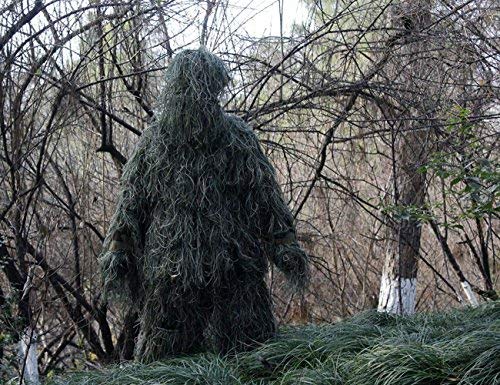 Uheng Ghillie Suit Leafy Camo Woodland Camouflage Forest Hunting 4-Piece + Bag, 3D Ghillie Suit for Men Lightweight Outdoor Jungle Army Tactical Wildlife Photography