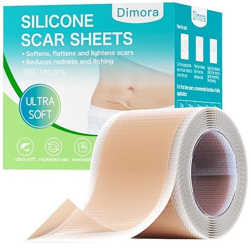 Dimora Hojas de silicona de grado médico para cicatrices Cinta de silicona ultra suave (rollo de 1.6 x 60 pulgadas), tratamiento hipoalergénico