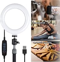 Vista 3 de Anillo de luz de 10 pulgadas, regulable, portátil, ajustable, 3 modos de brillo, para cámara digital vlog, transmisión en vivo, maquillaje, selfie