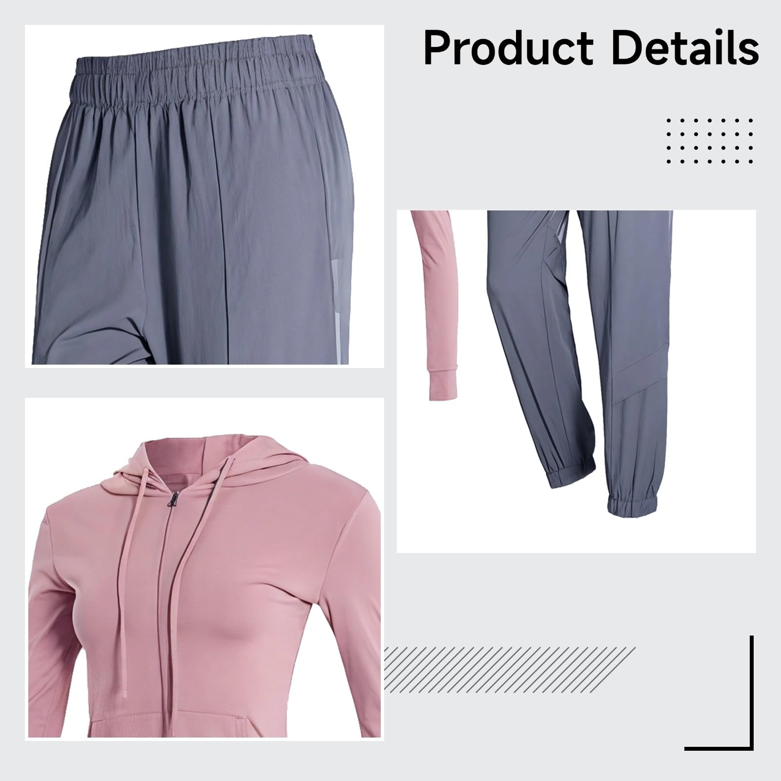 Pilates e Yoga Set per le donne, felpa con cappuccio e pantaloni combinati, tessuto elastico in nylon-spandex per abbigliamento sportivo