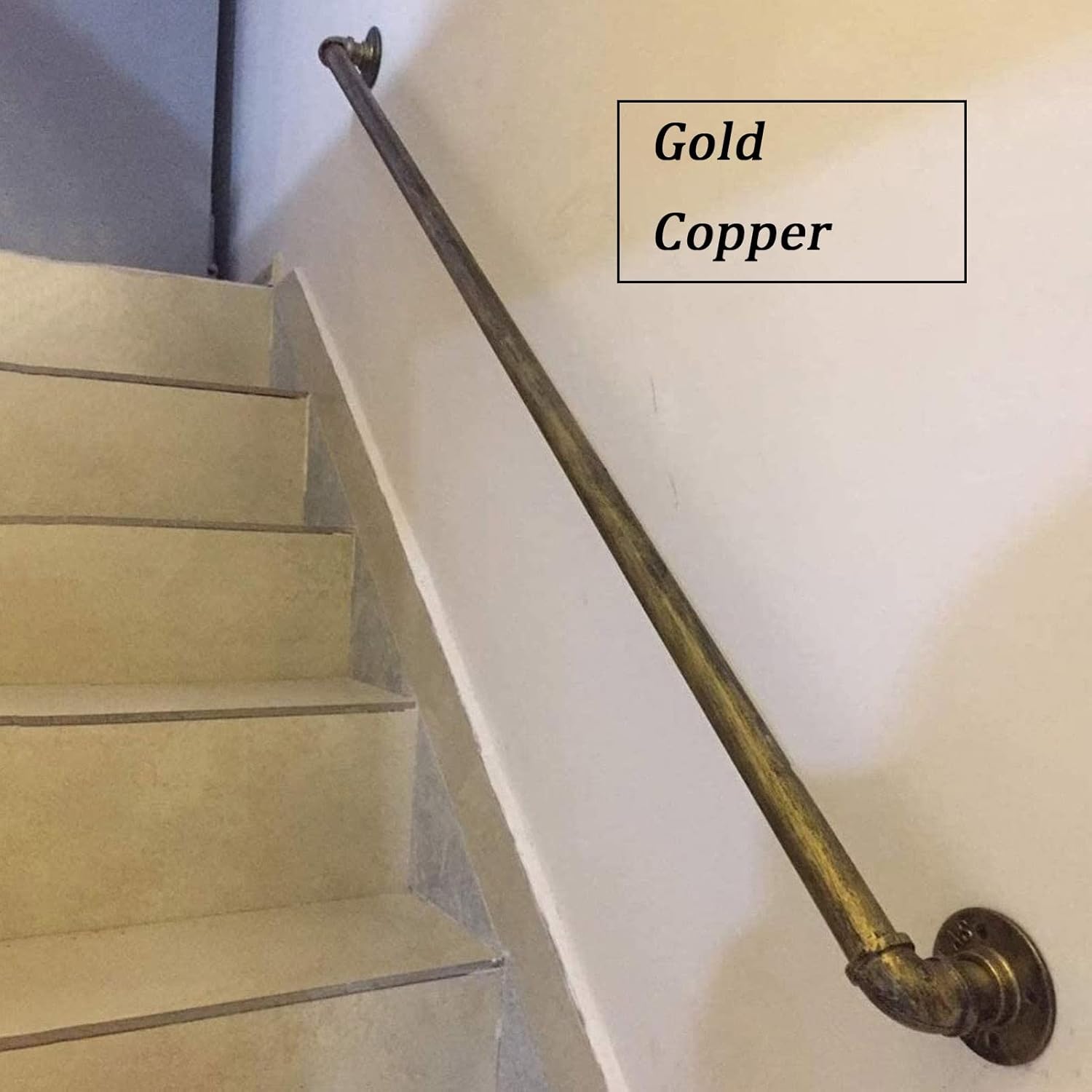 MObyat Gold-Copper Staircase Handrail Complete Kit. Wrought Iron Stair Banister Handrail Rail Wall Support Rod Railings for Outdoor Indoor Stairs/2.6Ft/0.8M
