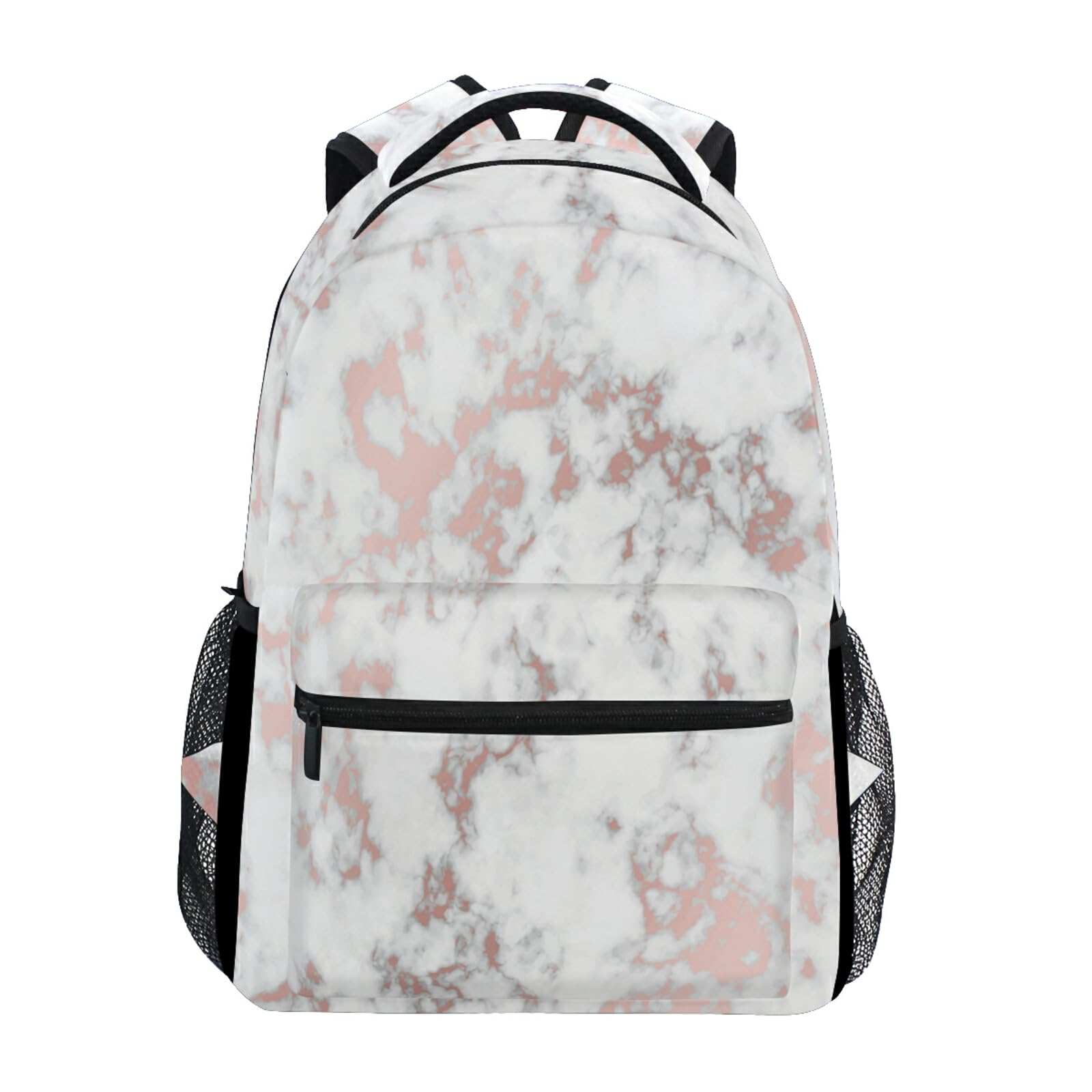 Wamika Rose Gold Marble Backpack Bookbags Daypack School Supplies for Students Girls Boys, Marble Laptop Bookbag Shoulder Bag Travel Sports for Men Women