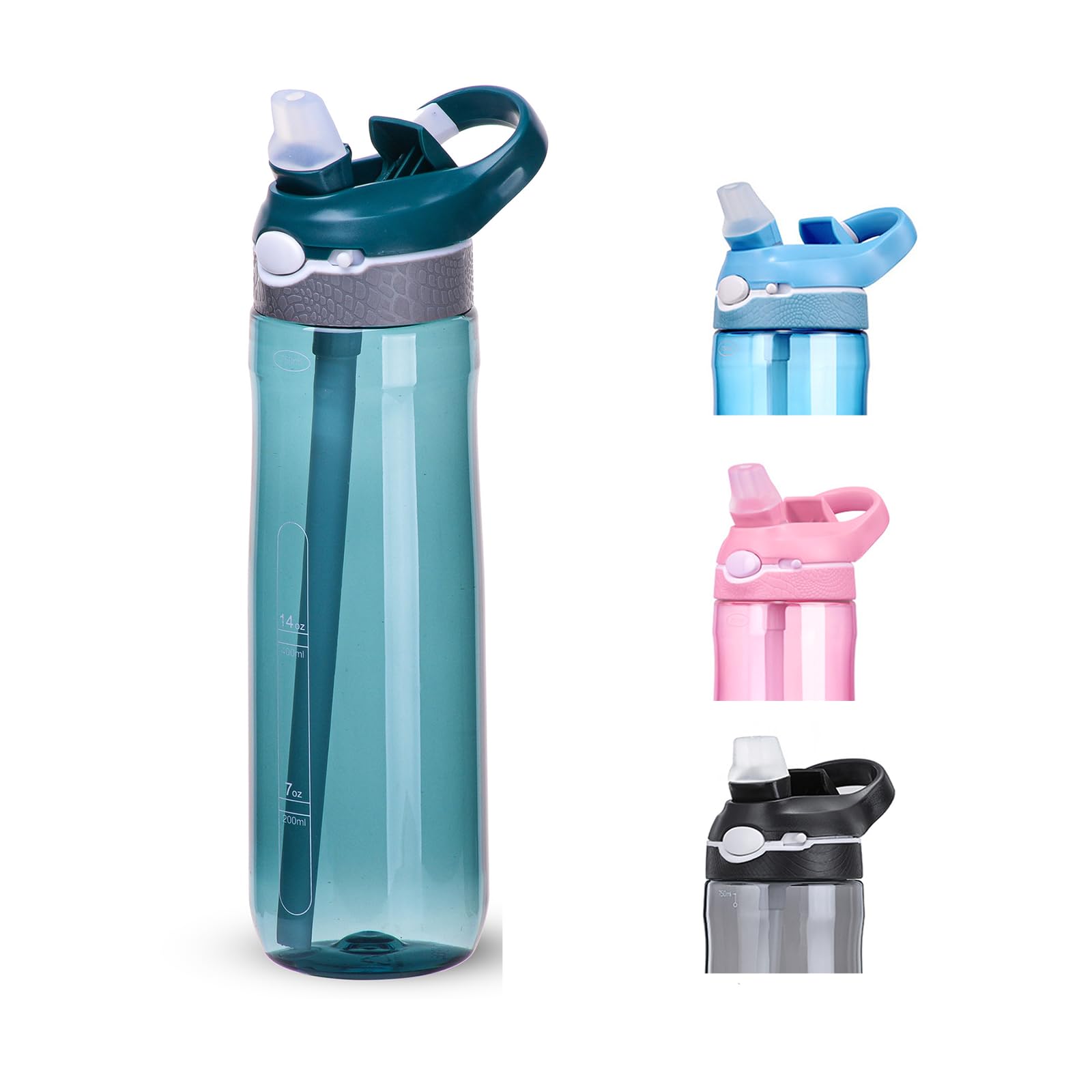 SHELFLOVER 24oz Dark Cyan Water Bottle With Narrow Straw, BPA FREE Clear Bottles With Handle One Hand Use Easy Carried, Flip Up, Suit School, Office,
