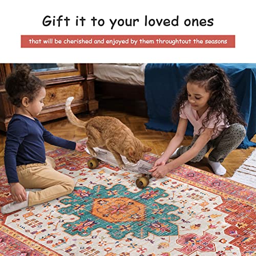 Moynesa Ultra-Thin Pink Area Rug - 8x10 Bedroom Living Room Rug Non-Slip Non-Shedding Nursery Mat, Indoor Oriental Medallion Floor Carpet for Dining Room Entryway Playroom