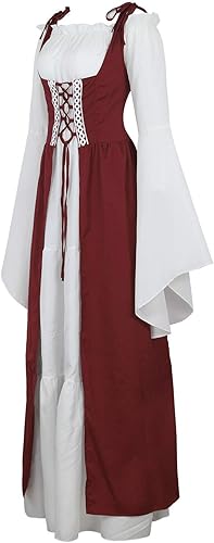 Miniatura 2 de Parlsdy - Disfraz de cosplay renacentista medieval irlandés para mujer, conjunto bohemio de vestido exterior gótico con cintura alta