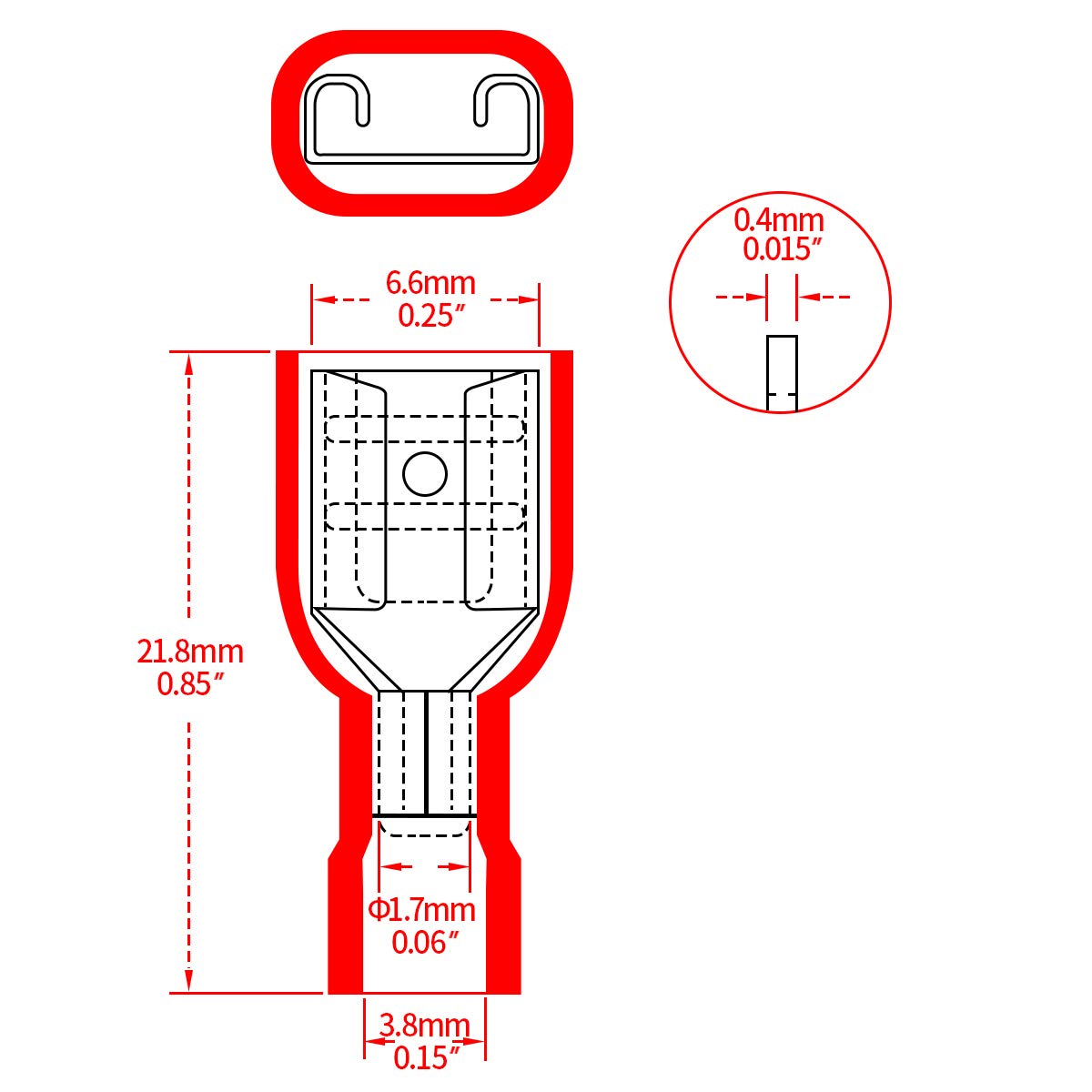 Heschen Wtyczka/gniazdo, szybkozłączka, winyl, całkowicie izolowana, FDFD+MDD1.25-250, 6,3 x 0,8 mm zacisk kablowy, do 0,5-1,5 mm² (22-16 AWG), czerwony, 100 sztuk