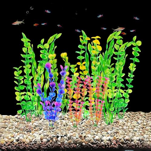 Image of AQUANEAT Artificial Fish Tank Plants, Plastic Aquarium Accessories, Multi Color Fake Decorations, 10packs