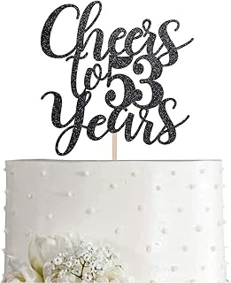 53 Black Glitter Happy 53rd Birthday Cake Topper, Cheers to 53 Years Party Cake Topper Decorations, Supplies