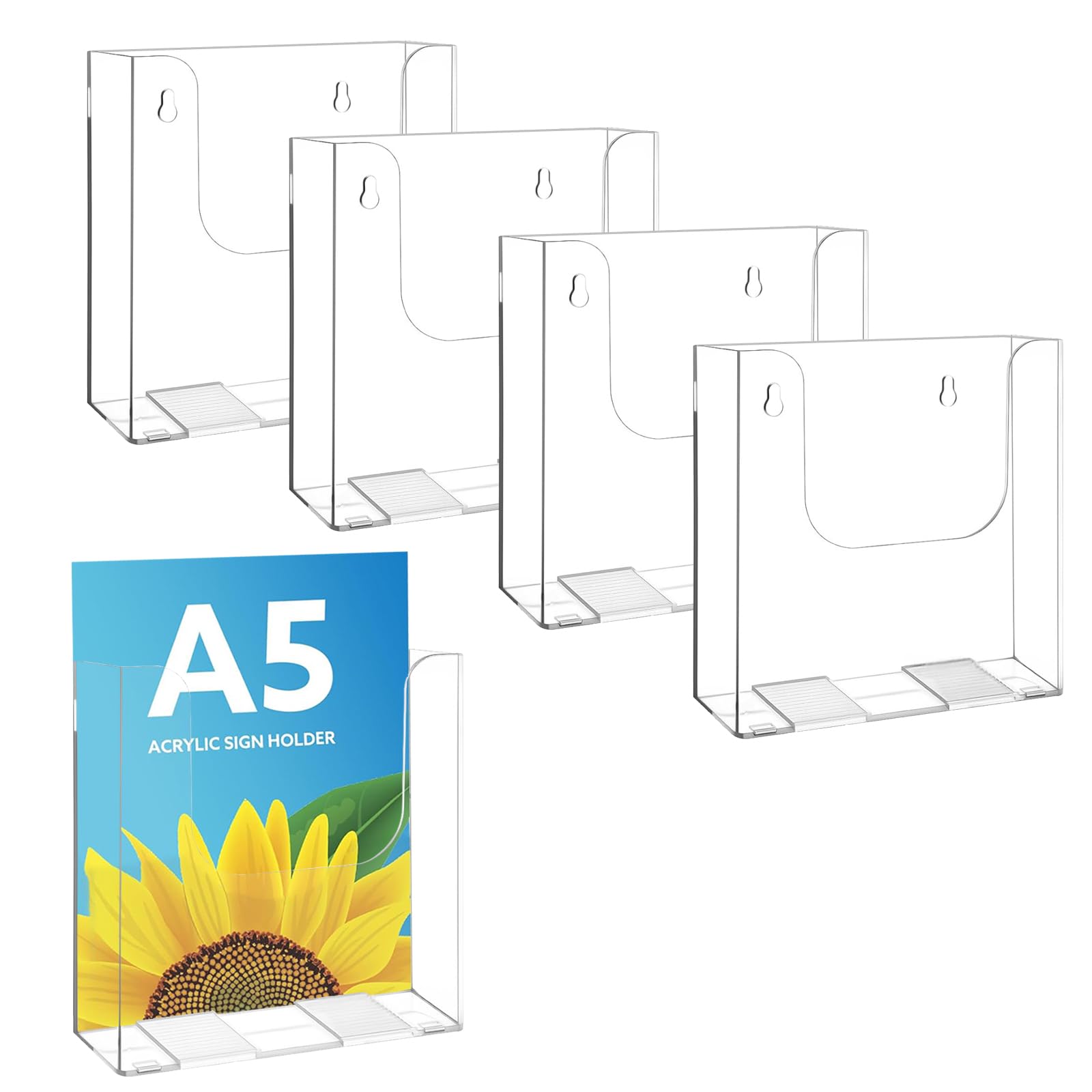 Dhswnng Transparent 5 Pcs A5 Leaflet Holder, Acrylic Brochure Holder Flyer Display Stand With Hanging Hole Literature Holders Freestanding Booklet For Magazine Menu Business Card Journals