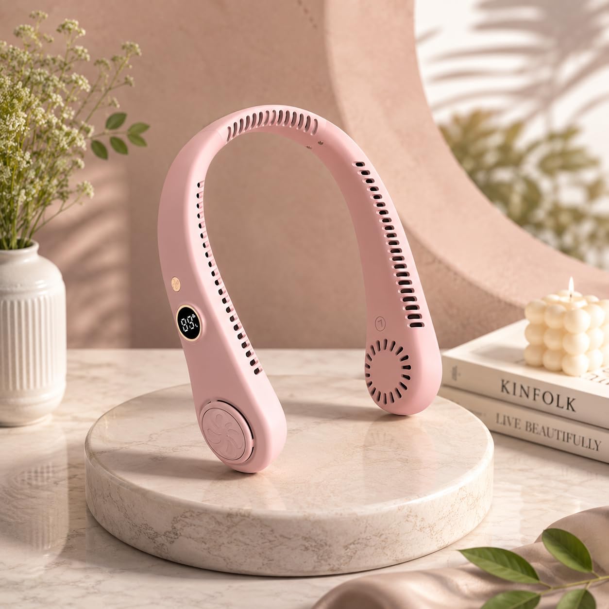 Gesto Portable Neck Fan Rechargeable – Hands-Free Neck Fan for Summer With 1500 mAh Battery & Display | 5-Speed 360° Airflow, USB Charging Personal Fan for Home, Kitchen, Gym, Travel, Running -Pink-picture-30