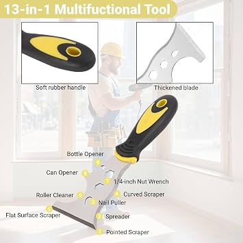Window Glazing Tool Kit,5PCS Glazing Tools,13in1 Knife Chisel,Ruber Hammer,Glazing Shovel Paddle for Deglazing Beading,Red Window Roller,Spline Removal Hook for Windows,Doors Hand Tool Sets