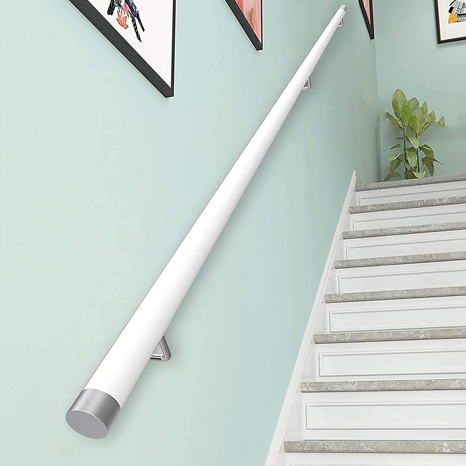 Zestaw poręczy schodowych z drewna, biała, do montażu na ścianie, do schodów wewnętrznych (50 cm)