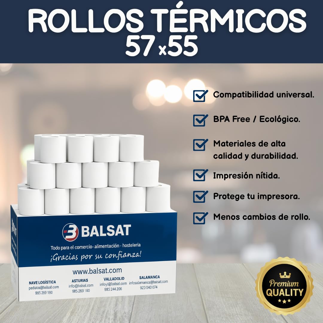 BALSAT Rollo termico tickets para balanzas 57x55. Rollos de papel termico. Rollos para balanzas (100)