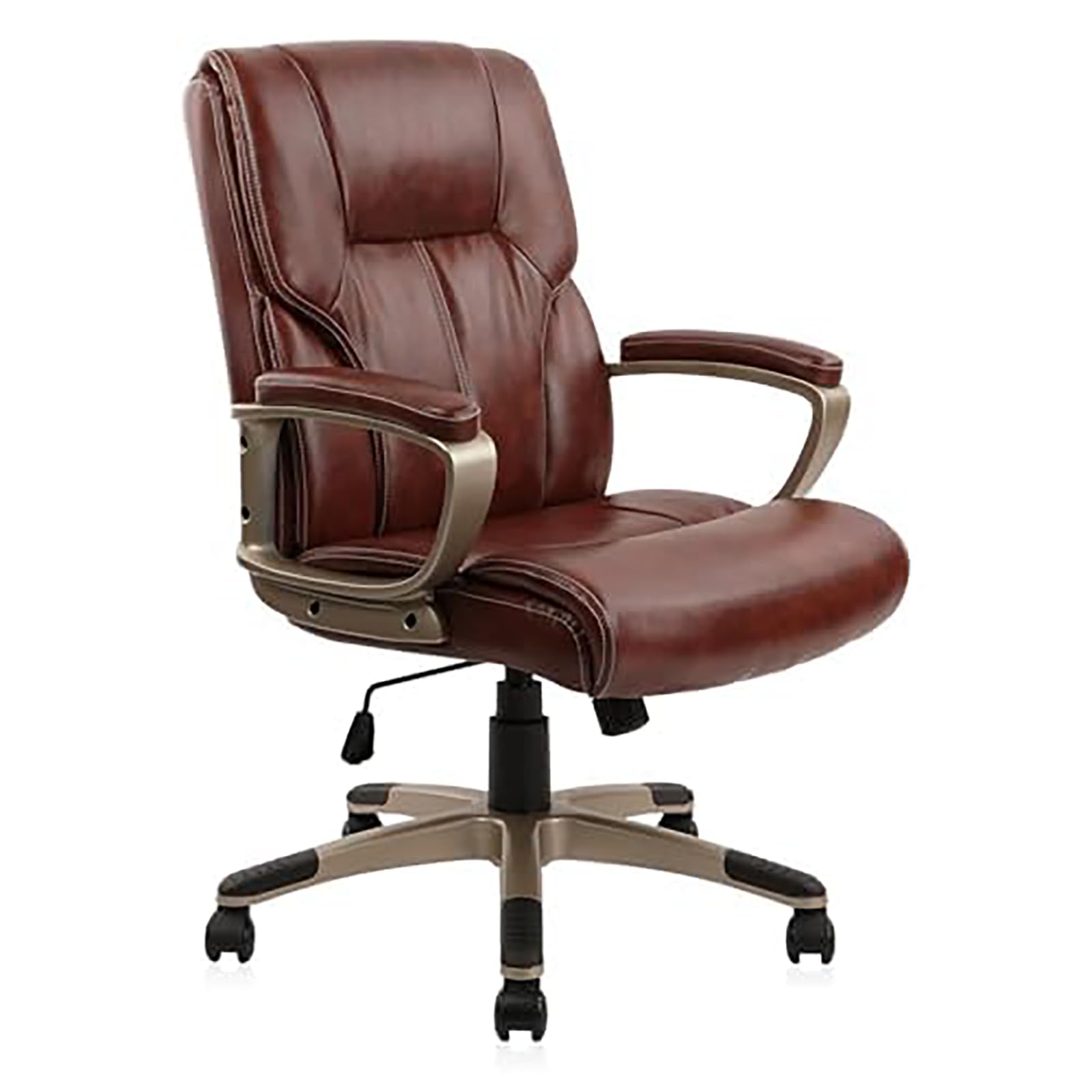 CLATINA Chefsessel Hohe Rückenlehne PU Leder Bürostuhl mit Rollen Armlehnen Ergonomische Lendenstütze Höhenverstellbar 360° Drehbarer Schreibtischstuhl für Konferenzraum Homeoffice Braun
