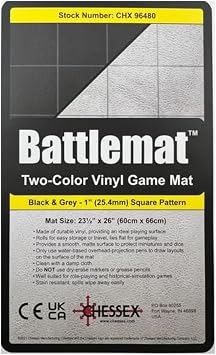 Chessex Play Mat Mat 1 Sq 2 Sided Black/Grey Battle mat Two Colour Playmat Smooth & Tough Compatible with Tabletop RPGs Accessories for Game Night