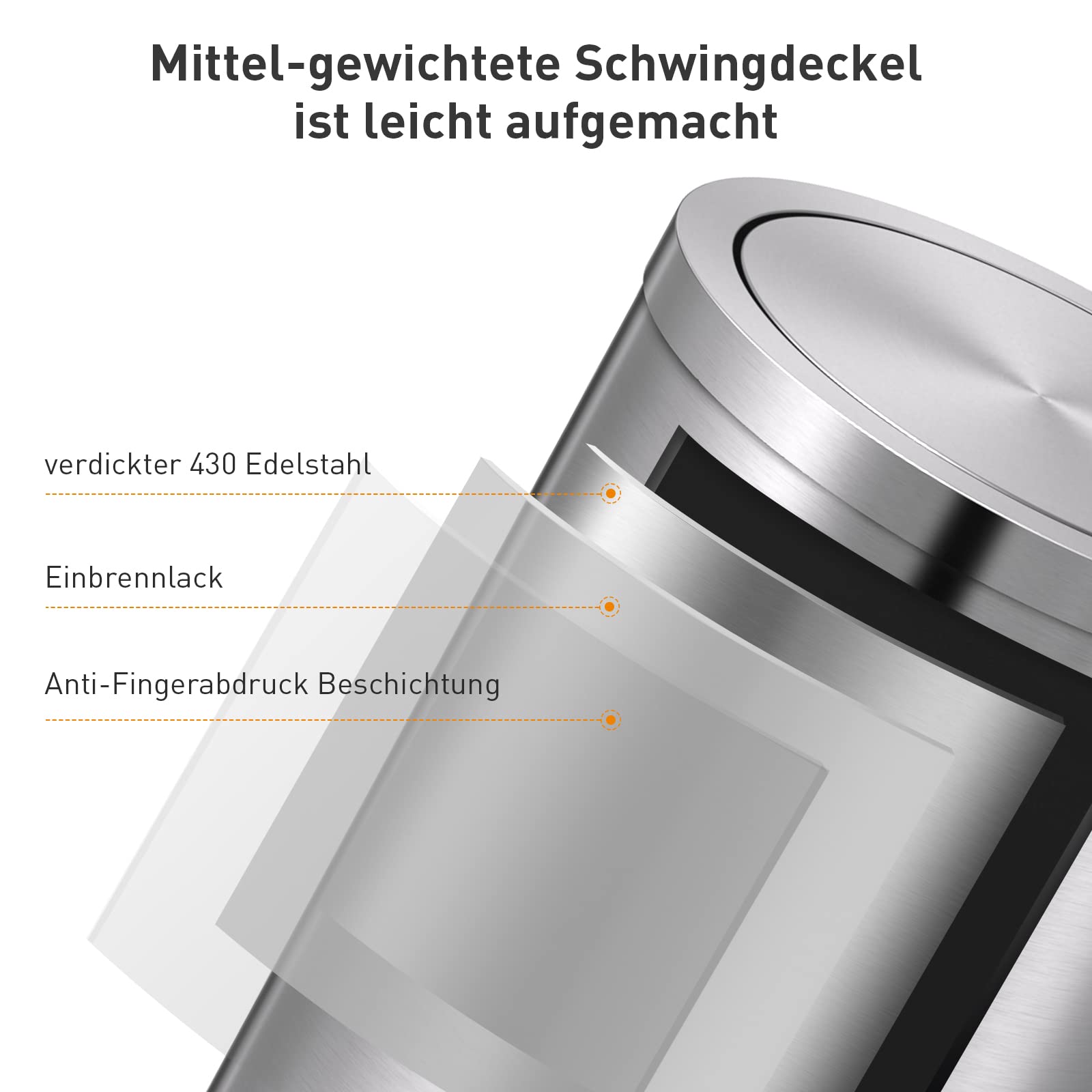 Mbillion Mülleimer mit Deckel 9 l Edelstahl Arbeitsplatte Büro Wohnzimmer Schlafzimmer Silber