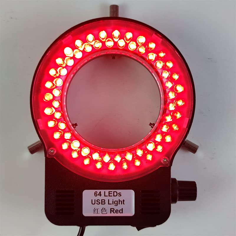 USB Colorful 64 LED Ring Light, USB Light Source for Microscope Ring Light Illuminator Lamp Adjustable for Monocular Trinocular Stereo Microscope Video Lens Camera Lab Soldering Repair (Red)
