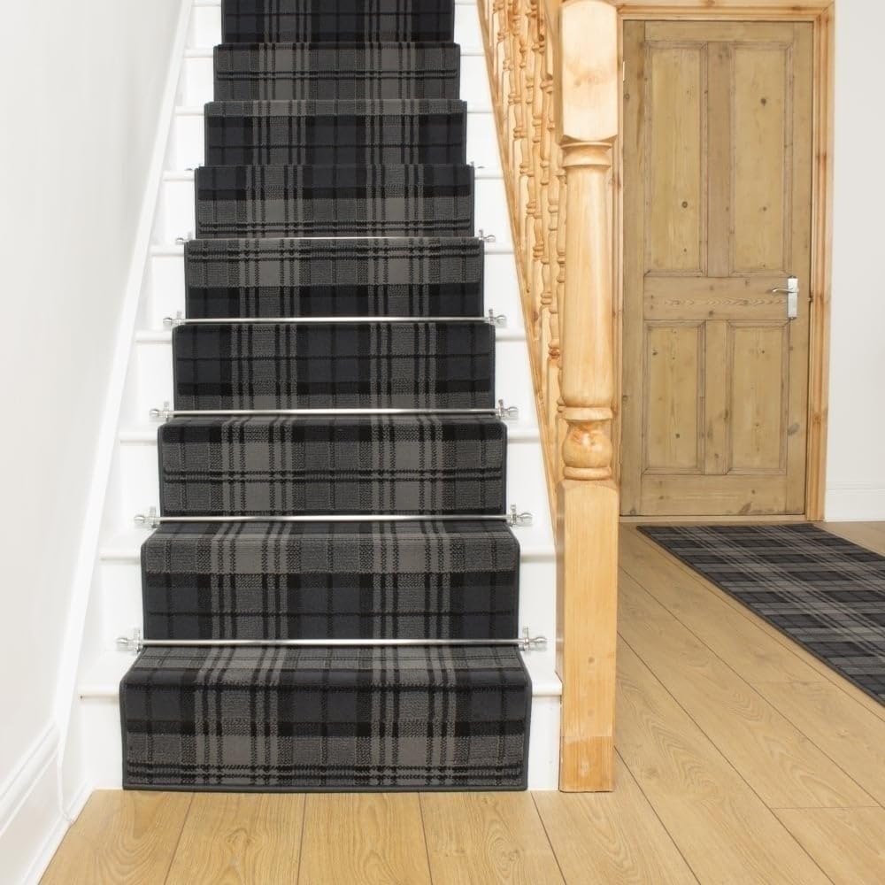 runrug Soft & Comfortable Stair Runner - Smooth & Durable Carpet for Stairs - Multiple Sizes - Stain-Resistant, Anti-Static, Fade-Resistant - 60cm x 450cm - 9mm Thick - Tartan, Black โ image 1