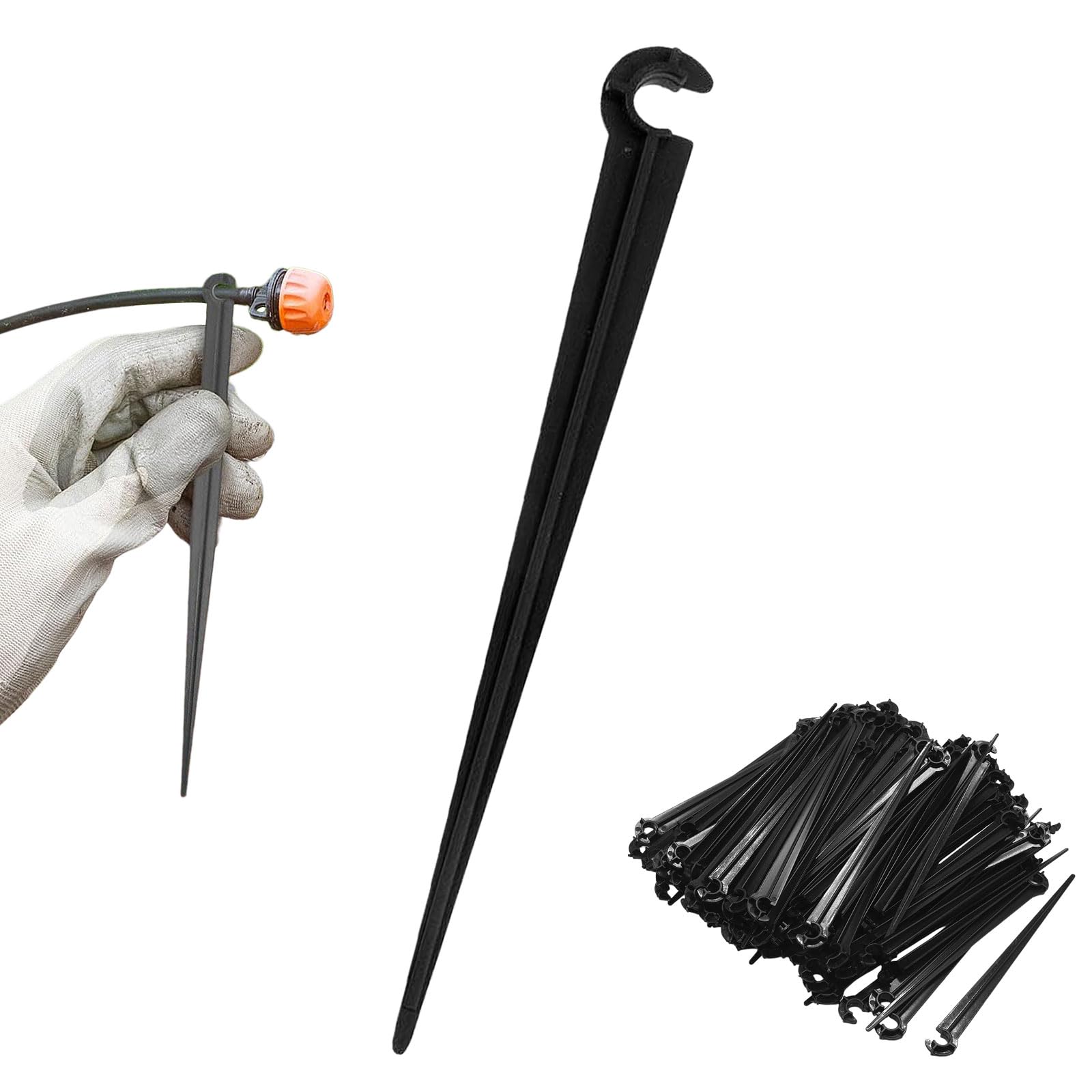 25-Pack Irrigation Drip Support Stakes, 110x10mm for 1/4 Inch Drip Tubing Plastic Drip Hose Stakes for Irrigation/Greenhouse, Securing Pegs Pipe Hose Holder