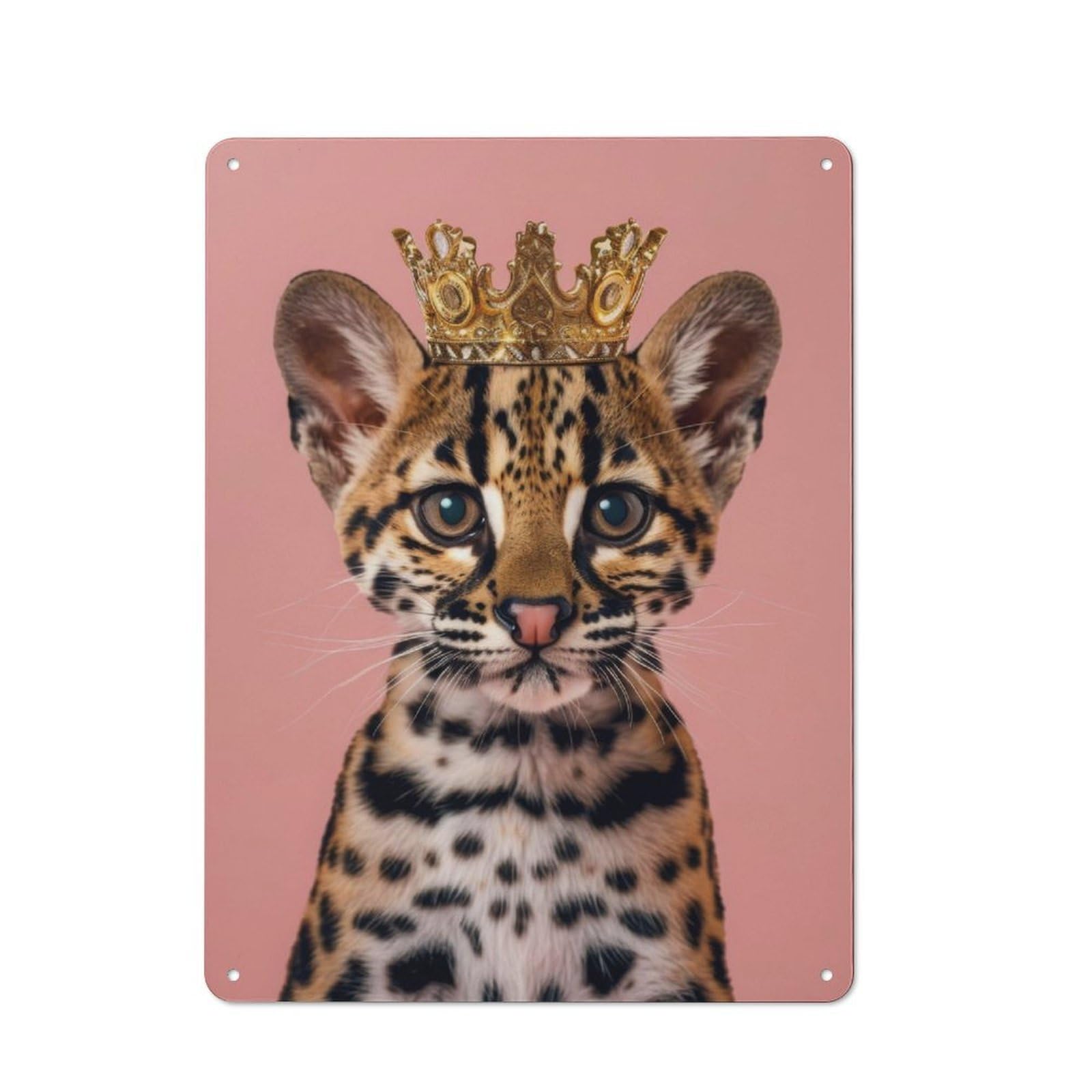 Junmoney Ocelot Pastel Crown Decorative Metal Plaque 40X30cm, Garage Style Shed Wall Plaque For Workshop, Basement, Shed Or Games Room