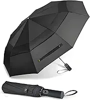 Guarda-chuva de golfe dobrável grande de 129/54/162 cm, guarda-chuvas de viagem compactos com dossel duplo grande ventilado com 10 costelas à prova de vento para chuva