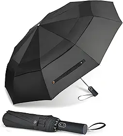Guarda-chuva de golfe dobrável grande de 129/54/162 cm, guarda-chuvas de viagem compactos com dossel duplo grande ventilado com 10 costelas à prova de vento para chuva