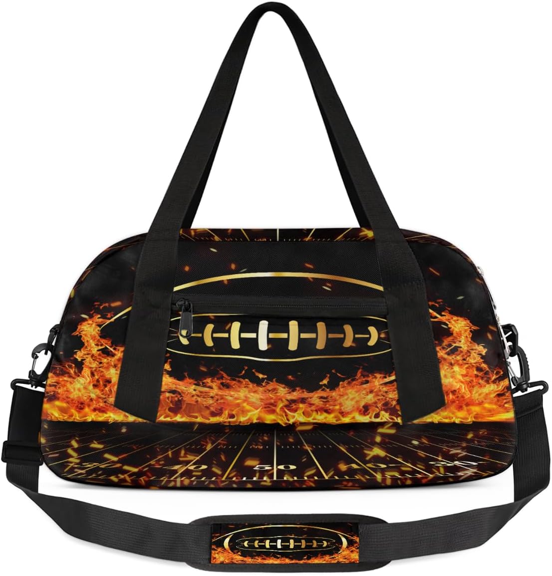 Gym Travel Duffle Bag for Boys - Fire Football Kids Overnighter Weekend Bag with Front Zipper Pocket for School Practice, Teens Carry-On Size Sleepover Bags