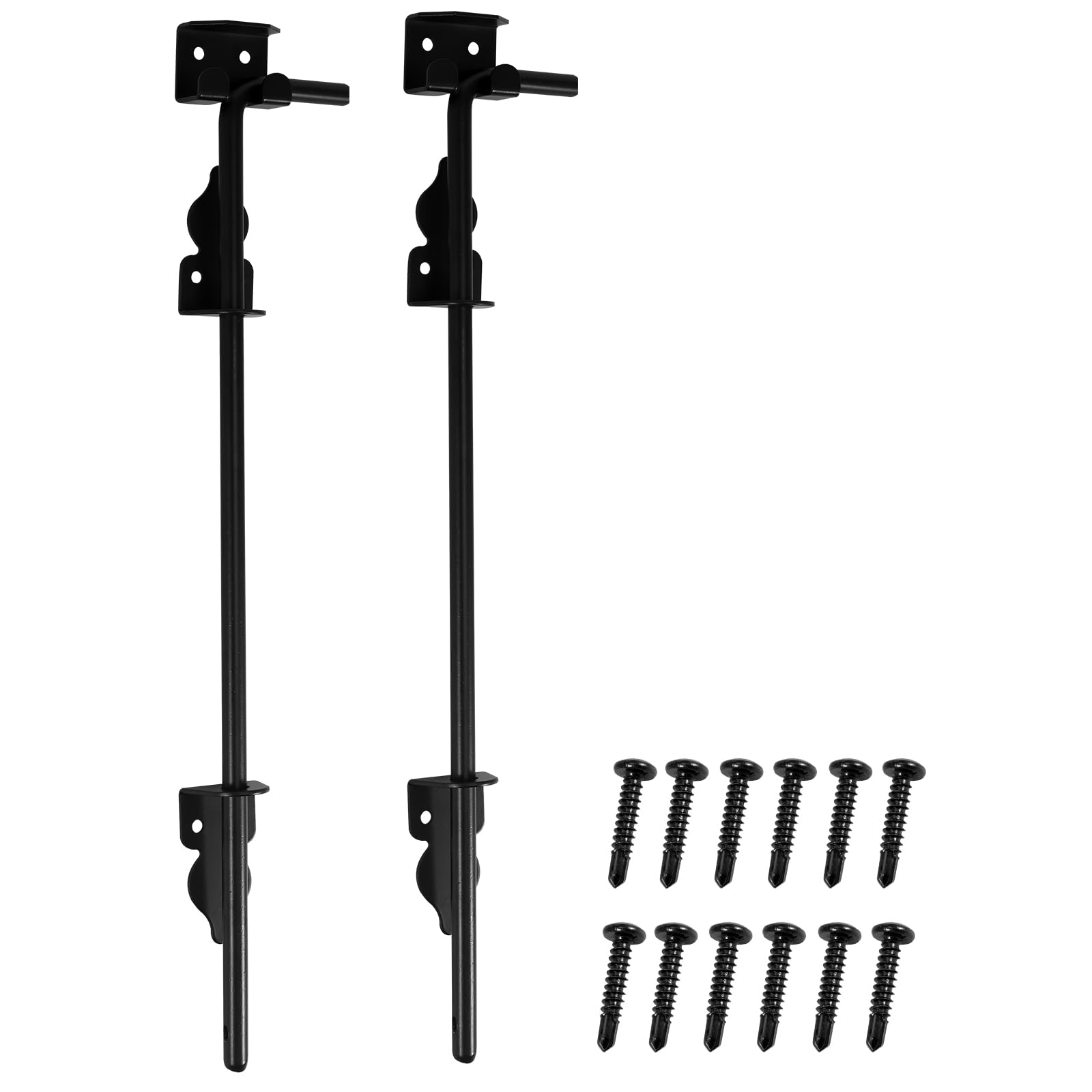 Gate Drop Down Bolt Kit Multipurpose Fence Ground Latch 18 inch Heavy Duty Gates Doors Stopper Cane Bolt GateDrop Rod Kit GateDrop Bolts Iron Gate Ground Latch for Wood Gates Fences Doors(2P 18")