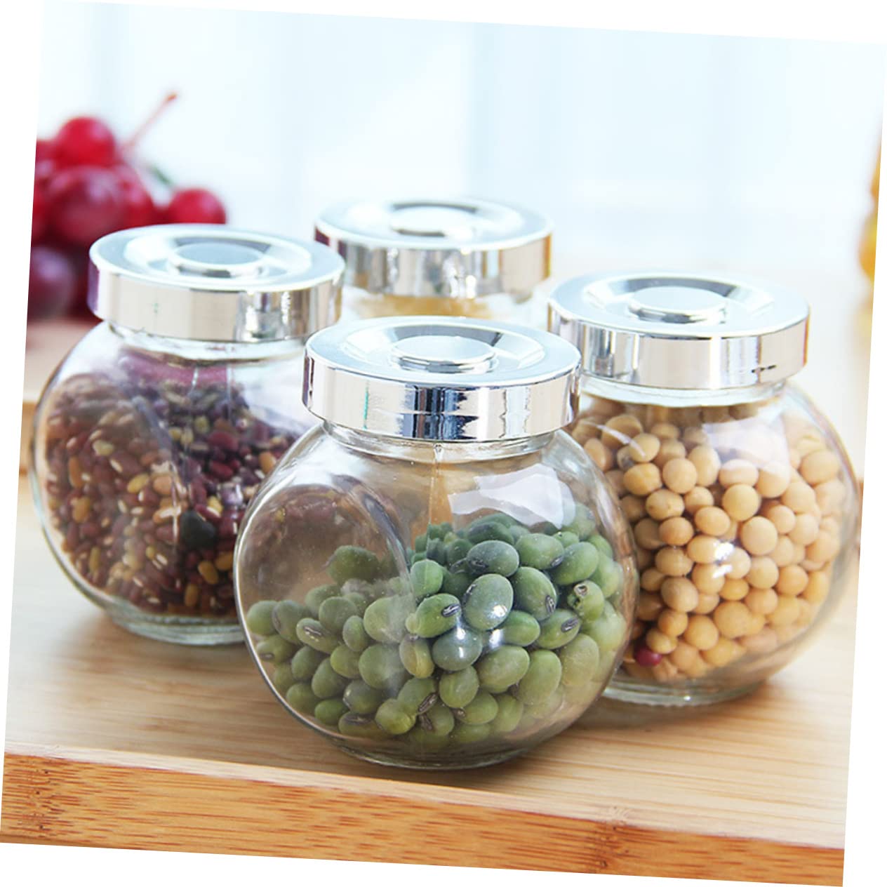 Mikikit Barattolo Trasparente per Alimenti Contenitore Ermetico in Vetro per Frutta e Snack per Cucina e Conservazione Set da 8 Pezzi