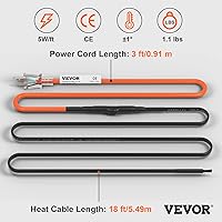 Vista 7 de VEVOR Cable de calefacción de tubería autorregulable, cinta térmica de 18 pies 5 Wft para protección contra congelación de tuberías, protege
