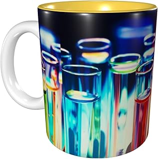 RFSHOP Tazas de café de tubo de ensayo de 11 onzas taza de cerámica para oficina y hogar, taza de té de agua en el interior, color amarillo