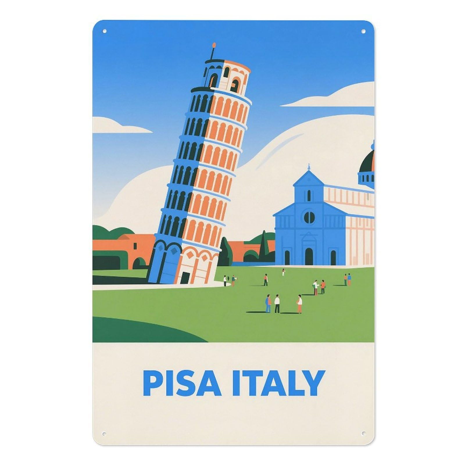 Pisa Italy Retro Design Tin Painting Vintage Tin Sign 08x12inch(20x30cm) Wall Art for Home Office Bedroom Living Room Cafes Wall Decor