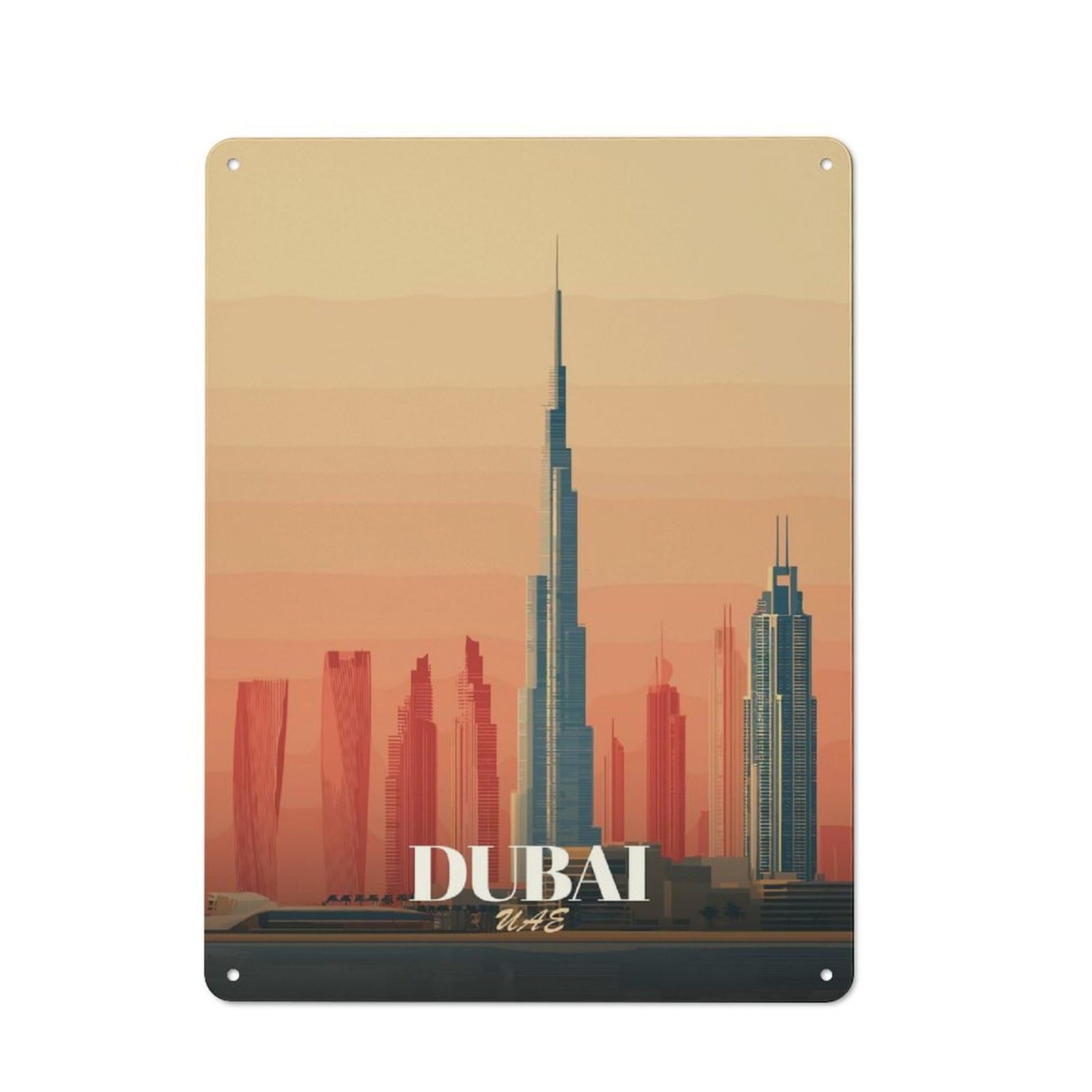 Junmoney Style-11 Dubai Uae Skyline Art Print Country Metal Wall Decor 40X30cm, Decorative Tin Sign For Farmhouse Kitchen, Pantry Or Dining Area