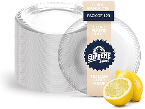 Miniatura 1 de Platos de plástico desechables transparentes Juego de 120 platos  platos de 9 pulgadas elegantes platos de cena de fiesta, juego de platos de