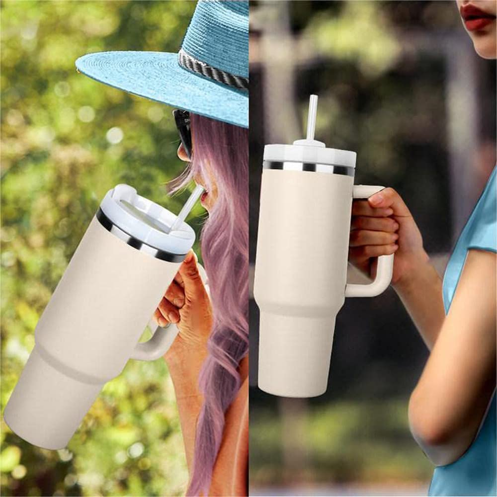 Bicchiere da 1200 ml con manico in acciaio inox, bottiglia d'acqua, cannuccia, thermos, grande capacità, tazza da viaggio per auto, tazza da caffè, verde menta, 1200 ml