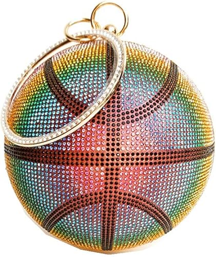 Miniatura 5 de UMREN Bolso de mano con forma de baloncesto para mujer con diamantes de imitación redondo con bola de cristal para fiesta de boda negro - B, Negro