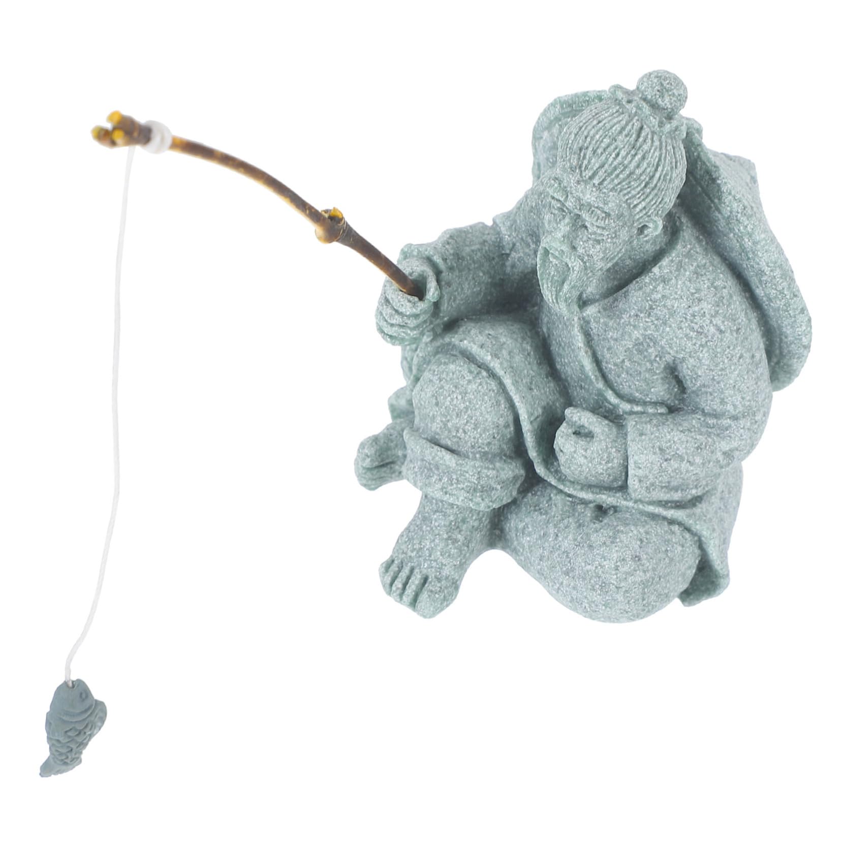 FOMIYES Aquarium Accessories Fisherman Statue Figurine Sand Stone Craft Jiang Taigong Fish Tank Decor