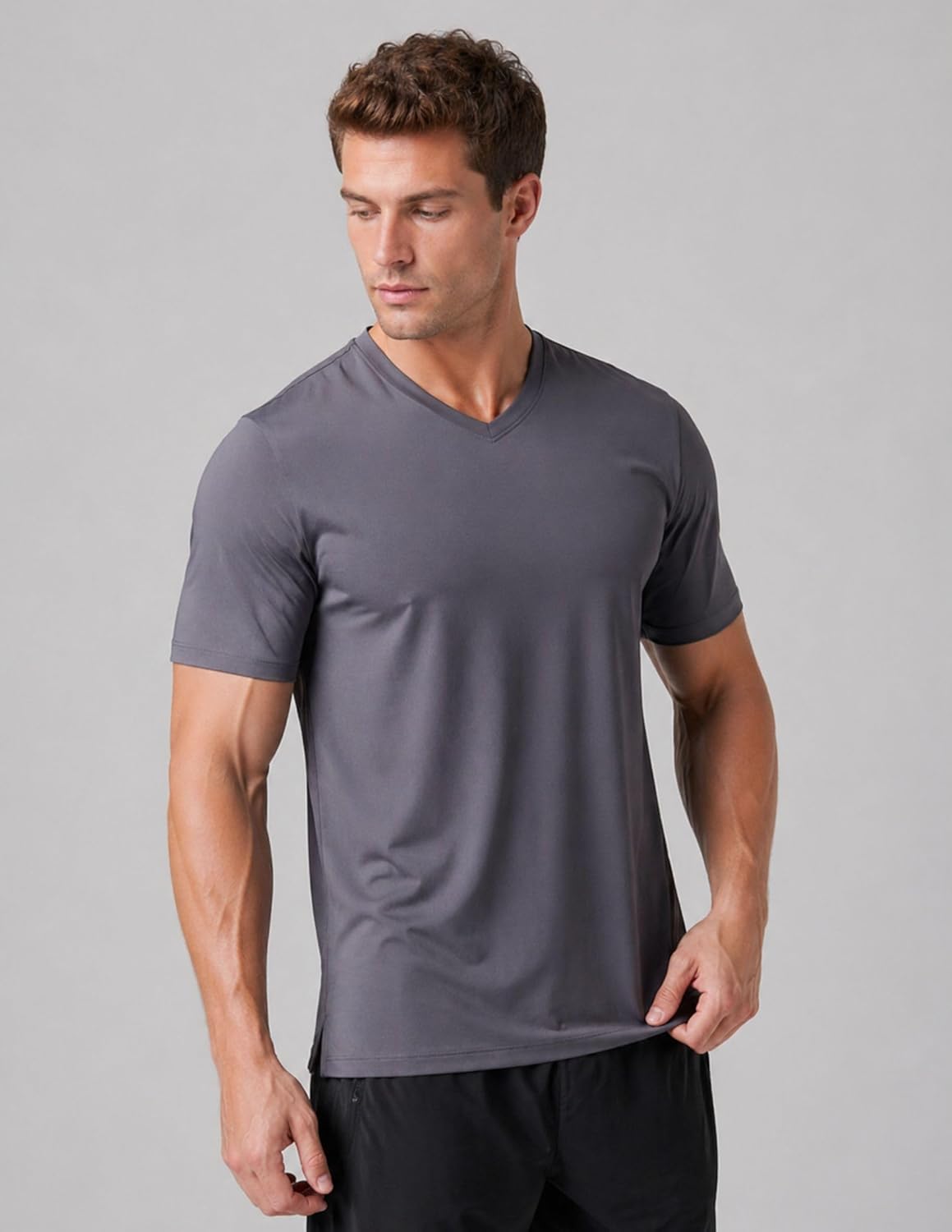 5 Pack Mens V-Neck Dry Fit T-Shirts, Active Athletic Short Sleeve Workout Tops, Performance Gym Tees (Available in Plus Size)