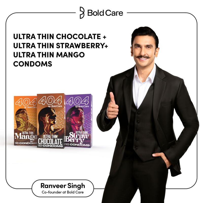 Image of Bold Care 404 Super Ultra Thin Chocolate Flavored Condoms + Bold Care 404 Super Ultra Thin Mango Flavored Condoms + Bold Care 404 Super Ultra Thin Strawberry Flavored Condoms - Combo pack - 30 Pcs
