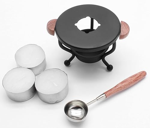 Kit de calentador de sellos de cera, herramienta de horno de fusión de cera con kit de cuchara de fusión y velas de té para sellado de cartas,