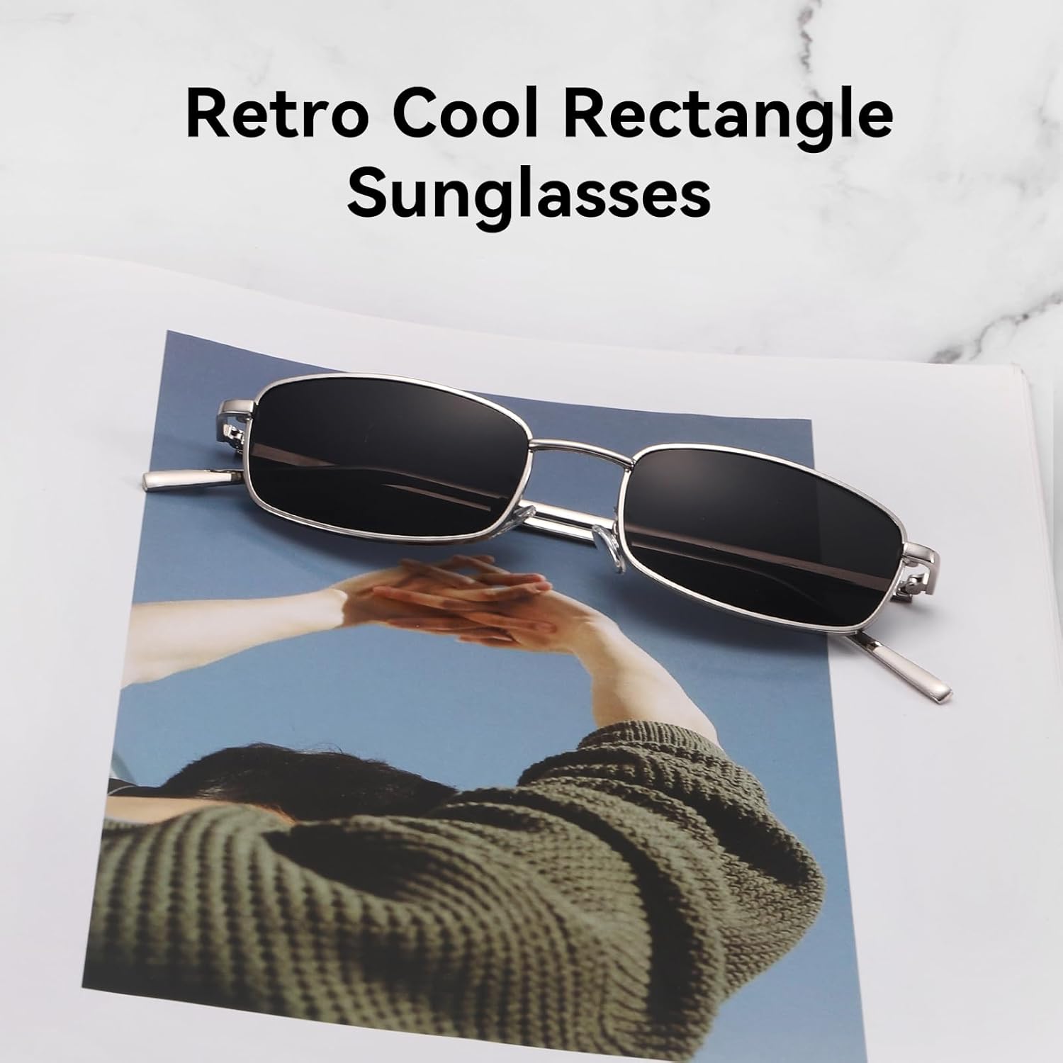 Dollger Retro Rectangle Sunglasses for Women Men Square Narrow Hip Hop Small Frame Sun Glasses - Image 2