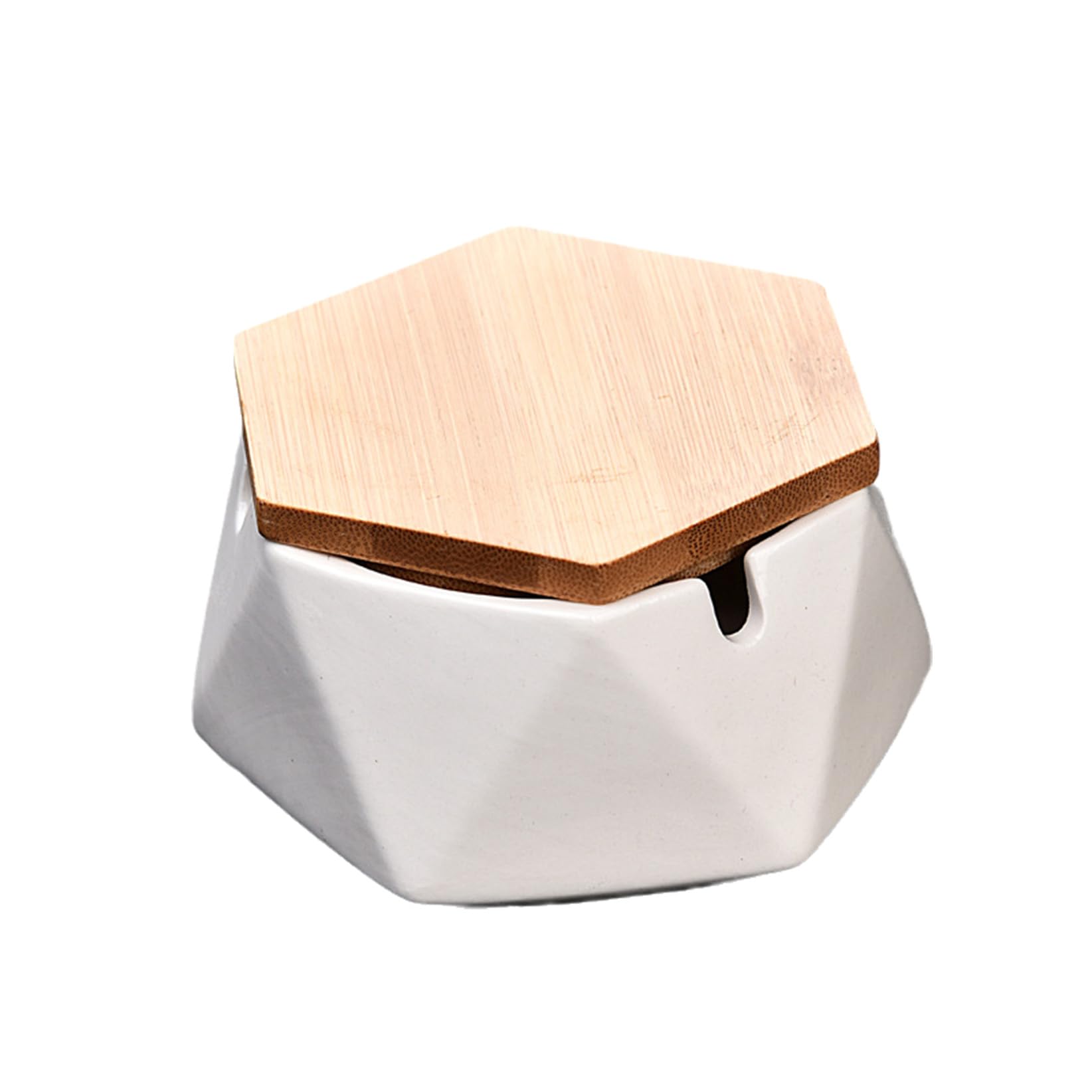 Ashtray Ceramic Tabletop Geometric With Wooden Lid for Cigarettes,Windproof Ash Tray for Indoor and Outdoor Use