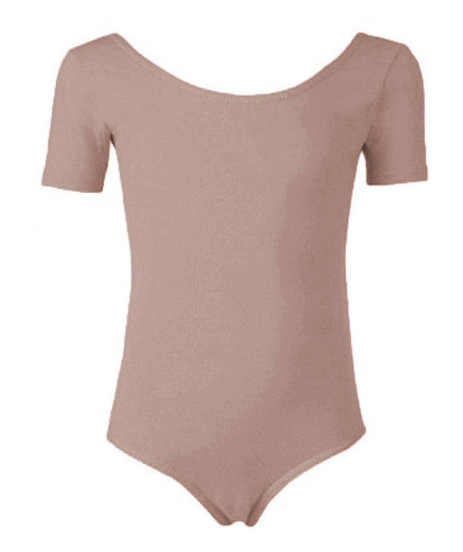 Futura London Tan Nude Low U Back Girls Kids Cotton Ballet Dancewear Short Sleeve Leotard Bodysuit (AGE 9/10)