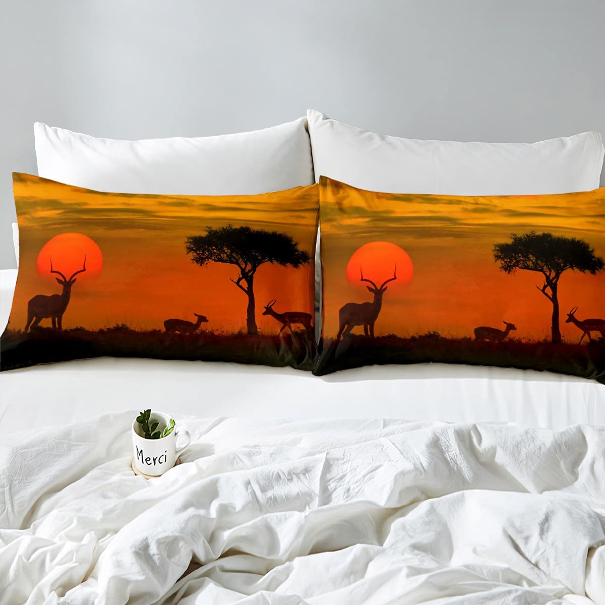 Juego de sábanas para niños Antelope 3D Zoo Wild Animal Sábana Bajera para niños y Adolescentes y Vida Silvestre Juego de sábanas Chic Sunset Bed Cover Dormitorio Decoración 3pcs King Size