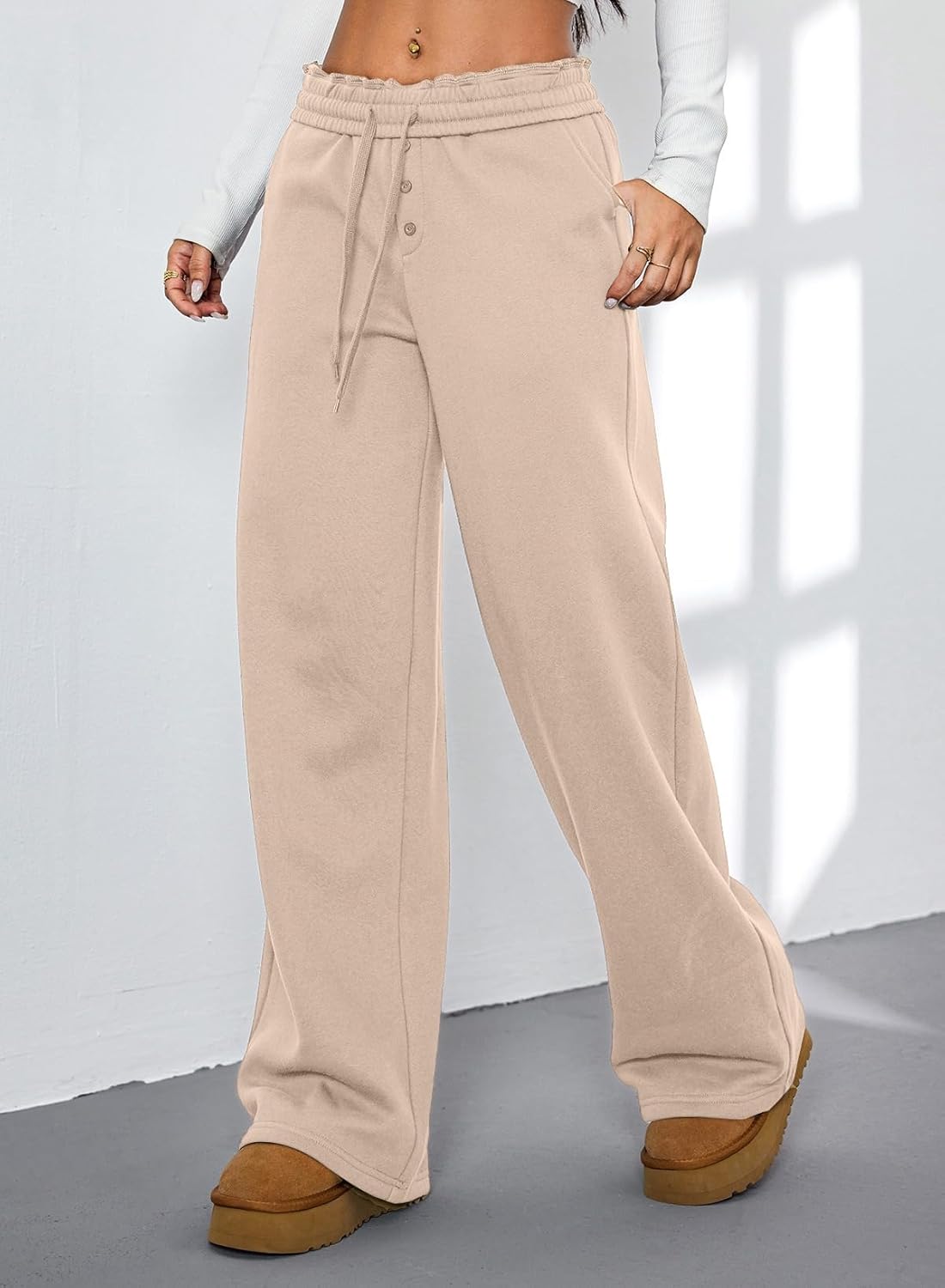 Aleumdr Womens Wide Legs Sweatpants Fleece Lined High Waisted Baggy Pants 2026 Trendy Casual Athletic Joggers with Pockets - Image 2