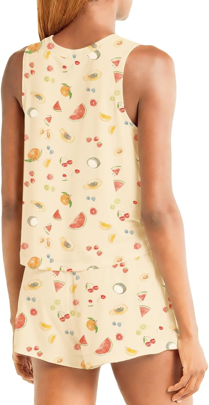 Lacozy Women 2 Piece Set Summer Pajama Tank Top Matching Shorts Cute Sleeveless Floral Print Loungewear Lounge - Image 3