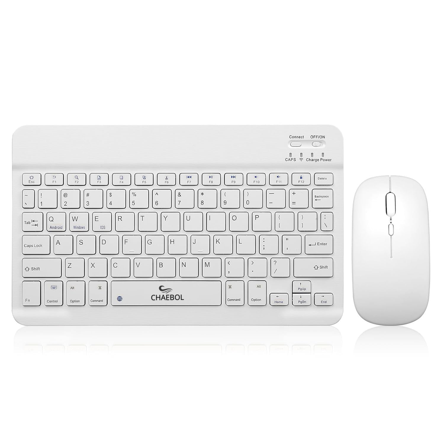 Chaebol Rechargeable Bluetooth Keyboard and Mouse Combo, Universal Ultra-Slim Wireless Keyboard Mouse Set for Android Windows iPad iPhone Samsung Tablet Portable Compact Keyboard Set (White)-image-11
