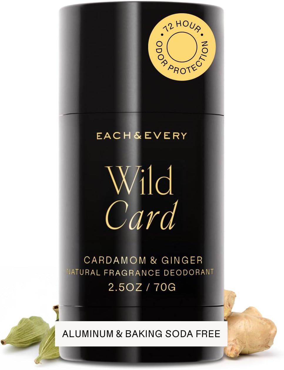 Each & Every Aluminum Free Deodorant for Women & Men – Natural Fragrance 72-Hr Odor Protection, Non-Toxic Deodorant for Sensitive Skin, EWG Verified, Baking Soda Free - Cardamom & Ginger, 2.5oz